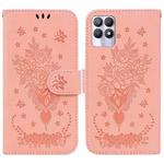 For OPPO Realme 8i Butterfly Rose Embossed Leather Phone Case(Pink)