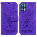 For OPPO Realme 9 Pro Butterfly Rose Embossed Leather Phone Case(Purple)