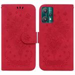 For OPPO Realme 9 Pro Butterfly Rose Embossed Leather Phone Case(Red)