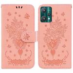 For OPPO Realme 9 Pro Butterfly Rose Embossed Leather Phone Case(Pink)