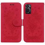For OPPO Realme 9i / A76 4G / A36 Butterfly Rose Embossed Leather Phone Case(Red)