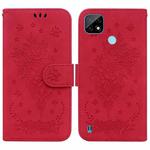 For OPPO Realme C21 Butterfly Rose Embossed Leather Phone Case(Red)