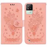 For OPPO Realme Narzo 50i Butterfly Rose Embossed Leather Phone Case(Pink)