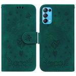For OPPO Reno5 Pro 5G Butterfly Rose Embossed Leather Phone Case(Green)