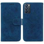 For OPPO Reno6 5G Butterfly Rose Embossed Leather Phone Case(Blue)