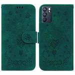 For OPPO Reno6 5G Butterfly Rose Embossed Leather Phone Case(Green)