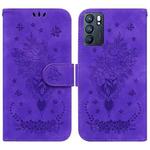 For OPPO Reno6 5G Butterfly Rose Embossed Leather Phone Case(Purple)