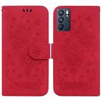 For OPPO Reno6 5G Butterfly Rose Embossed Leather Phone Case(Red)