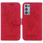 For OPPO Reno6 Pro+ 5G Butterfly Rose Embossed Leather Phone Case(Red)