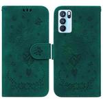 For OPPO Reno6 Pro 5G Butterfly Rose Embossed Leather Phone Case(Green)