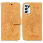 For OPPO Reno6 Pro 5G Butterfly Rose Embossed Leather Phone Case(Yellow)