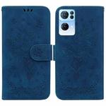 For OPPO Reno7 Pro 5G Butterfly Rose Embossed Leather Phone Case(Blue)