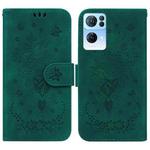 For OPPO Reno7 Pro 5G Butterfly Rose Embossed Leather Phone Case(Green)
