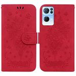 For OPPO Reno7 Pro 5G Butterfly Rose Embossed Leather Phone Case(Red)