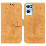 For OPPO Reno7 Pro 5G Butterfly Rose Embossed Leather Phone Case(Yellow)