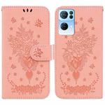 For OPPO Reno7 Pro 5G Butterfly Rose Embossed Leather Phone Case(Pink)