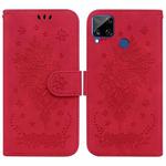 For OPPO Realme C15 / C12 / Narzo 20 Butterfly Rose Embossed Leather Phone Case(Red)