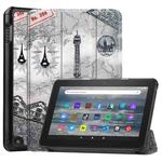For Amazon Kindle Fire 7 2022 Custer Painted 3-Fold Holder Smart Leather Tablet Case(Retro Tower)