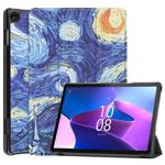 For Lenovo Tab M10 3rd Gen Custer Painted 3-Fold Holder Smart Leather Tablet Case(Starry Sky)