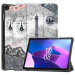 For Lenovo Tab M10 3rd Gen Custer Painted 3-Fold Holder Smart Leather Tablet Case(Retro Tower)