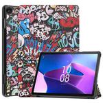 For Lenovo Tab M10 3rd Gen Custer Painted 3-Fold Holder Smart Leather Tablet Case(Graffiti)