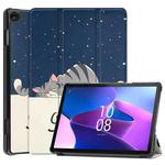 For Lenovo Tab M10 3rd Gen Custer Painted 3-Fold Holder Smart Leather Tablet Case(Lazy Cat)