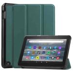 For Amazon Kindle Fire 7 2022 Custer Pure Color 3-Fold Holder Smart Leather Tablet Case(Green)