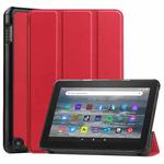 For Amazon Kindle Fire 7 2022 Custer Pure Color 3-Fold Holder Smart Leather Tablet Case(Red)