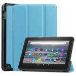 For Amazon Kindle Fire 7 2022 Custer Pure Color 3-Fold Holder Smart Leather Tablet Case(Sky Blue)