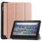 For Amazon Kindle Fire 7 2022 Custer Pure Color 3-Fold Holder Smart Leather Tablet Case(Rose Gold)