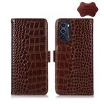 For Motorola Moto G52j 5G Crocodile Top Layer Cowhide Leather Phone Case(Brown)