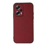 For Xiaomi Redmi Note 11T Pro / 11T Pro+ Accurate Hole Carbon Fiber Texture PU Phone Case(Red)