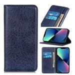 For iPhone 14 Magnetic Crazy Horse Texture Horizontal Flip Leather Phone Case (Blue)