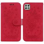 For Samsung Galaxy A22 5G Butterfly Rose Embossed Leather Phone Case(Red)