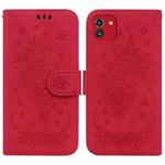 For Samsung Galaxy A03 166mm Butterfly Rose Embossed Leather Phone Case(Red)