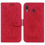For Samsung Galaxy A20 / A30 Butterfly Rose Embossed Leather Phone Case(Red)