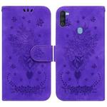 For Samsung Galaxy A11 / M11 EU Version Butterfly Rose Embossed Leather Phone Case(Purple)