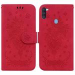For Samsung Galaxy A11 / M11 EU Version Butterfly Rose Embossed Leather Phone Case(Red)