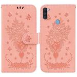 For Samsung Galaxy A11 / M11 EU Version Butterfly Rose Embossed Leather Phone Case(Pink)