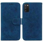 For Samsung Galaxy A02s US Version Butterfly Rose Embossed Leather Phone Case(Blue)