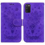 For Samsung Galaxy A02s US Version Butterfly Rose Embossed Leather Phone Case(Purple)