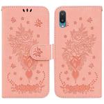 For Samsung Galaxy A02 / M02 4G Indian Butterfly Rose Embossed Leather Phone Case(Pink)