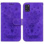 For Samsung Galaxy A31 Butterfly Rose Embossed Leather Phone Case(Purple)