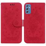 For Samsung Galaxy M52 5G Butterfly Rose Embossed Leather Phone Case(Red)
