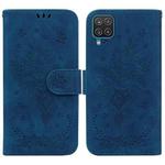 For Samsung Galaxy F22 4G Butterfly Rose Embossed Leather Phone Case(Blue)