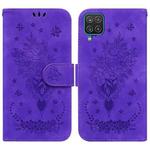 For Samsung Galaxy F22 4G Butterfly Rose Embossed Leather Phone Case(Purple)