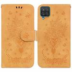 For Samsung Galaxy F22 4G Butterfly Rose Embossed Leather Phone Case(Yellow)