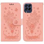 For Samsung Galaxy M53 5G Butterfly Rose Embossed Leather Phone Case(Pink)