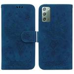 For Samsung Galaxy Note20 Butterfly Rose Embossed Leather Phone Case(Blue)