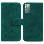 For Samsung Galaxy Note20 Butterfly Rose Embossed Leather Phone Case(Green)